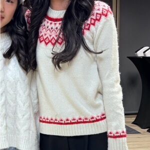 Joe Fresh White Sweater with Red Pattern
